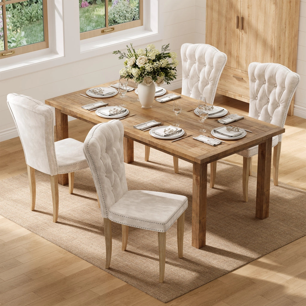 Sedia da sala da pranzo set 2 pezzi con schienale alto ergonomico;47*50*99cm;Legno massello;Velluto;Beige
