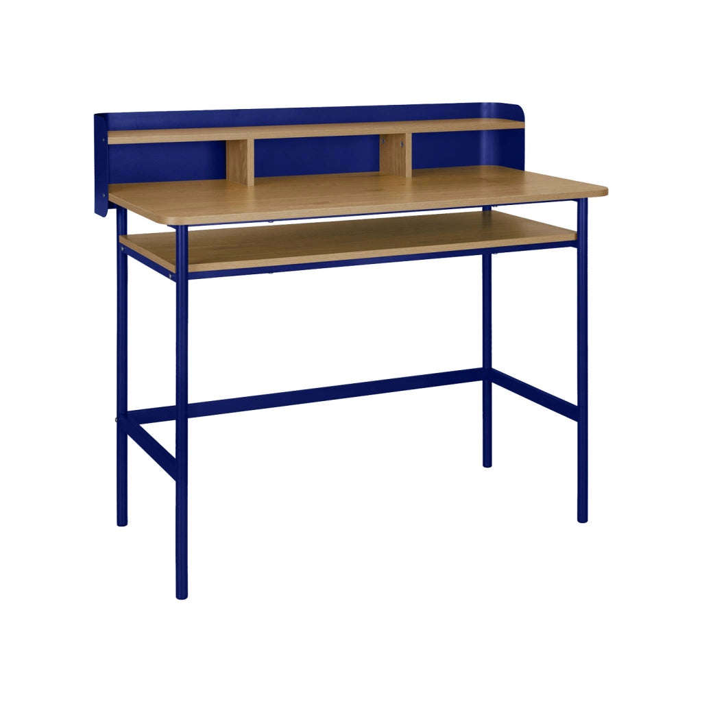 Scrivania in metallo e legno con 3 vani, blu