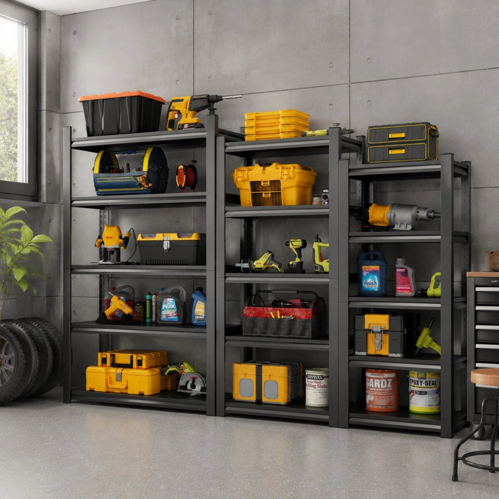 Scaffale metallico per garage 5 ripiani 198x120x45;7 cm; portata 650 kg; nero HOMVRA
