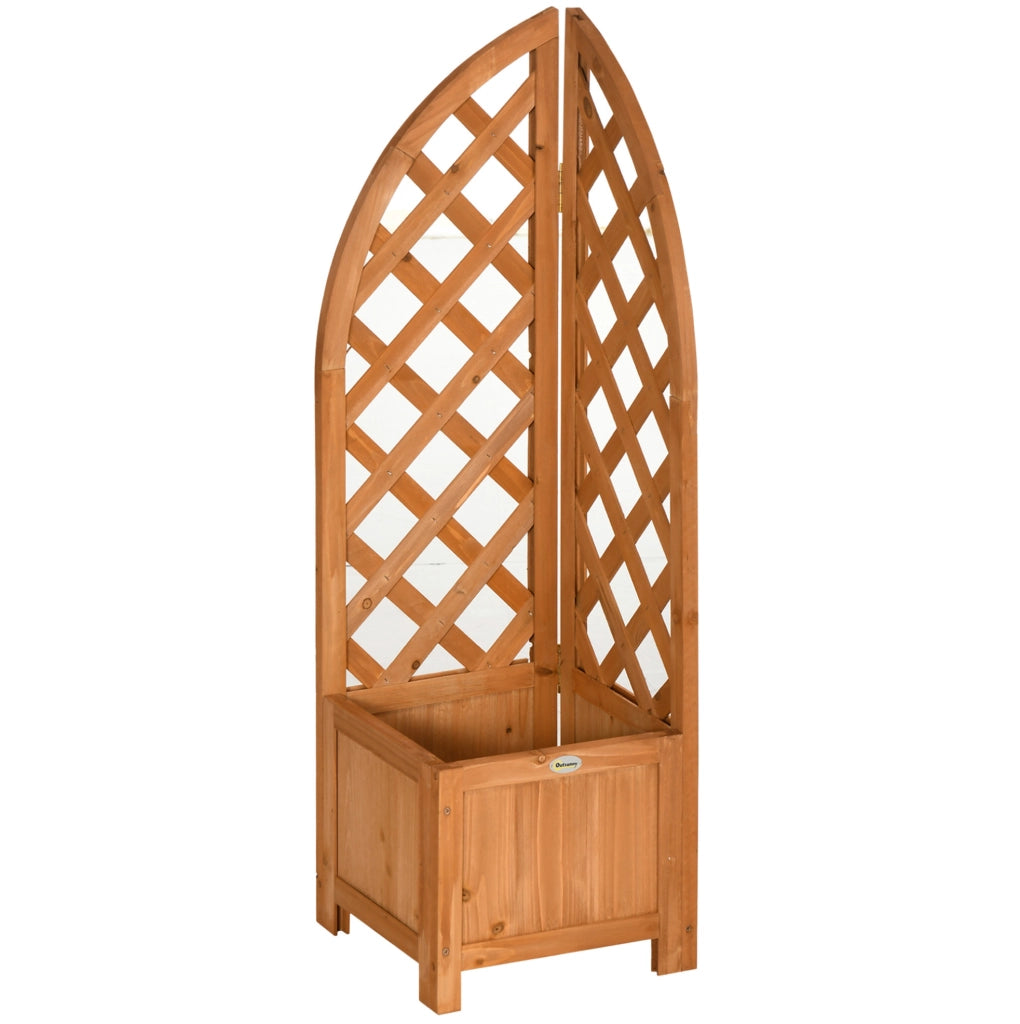 Fioriera angolare in legno di abete con grigliato integrato, 32x32x108 cm, colore marrone per giardino e balcone