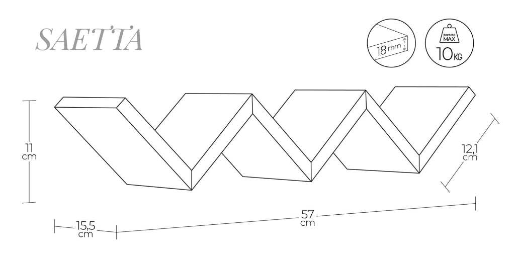 Mensola da Parete Libreria Zigzag 56x15,5 cm in Fibra di Legno Saetta Rovere Moka