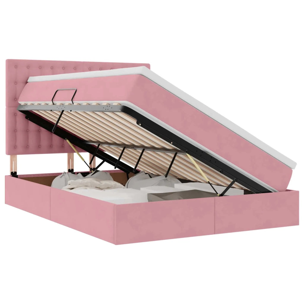 Letto con contenitore e materasso Rosa 140 x 200 cm Velluto 3372158