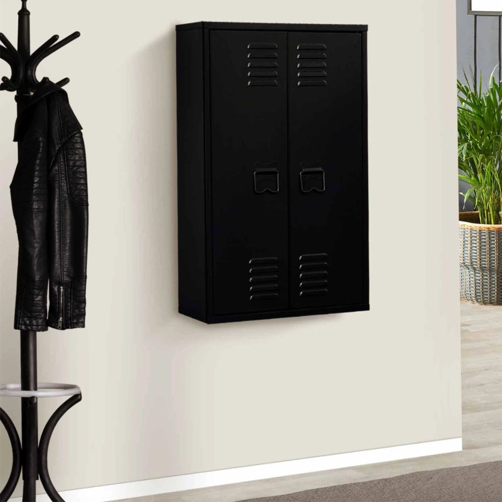 IDMarket - Armadio a muro a 2 ante in metallo nero, design industriale ESTER