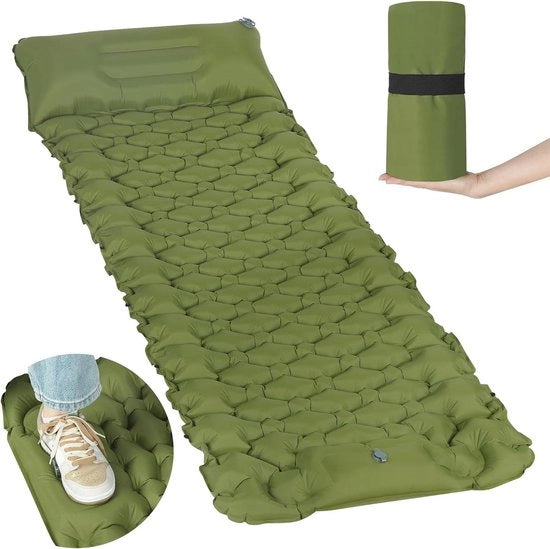 Matrimoniale opblaasbare mat con compressore di piede - ultraleggero e impermeabile - materasso gonfiabile per outdoor - portatile e ripiegabile con cuscino - mattonella da campeggio con borsa