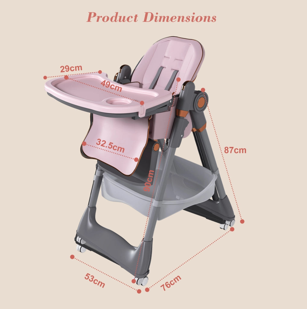 Seggiolone pieghevole per bambini 76 x 53 x 87 cm rosa, regolabile, PP