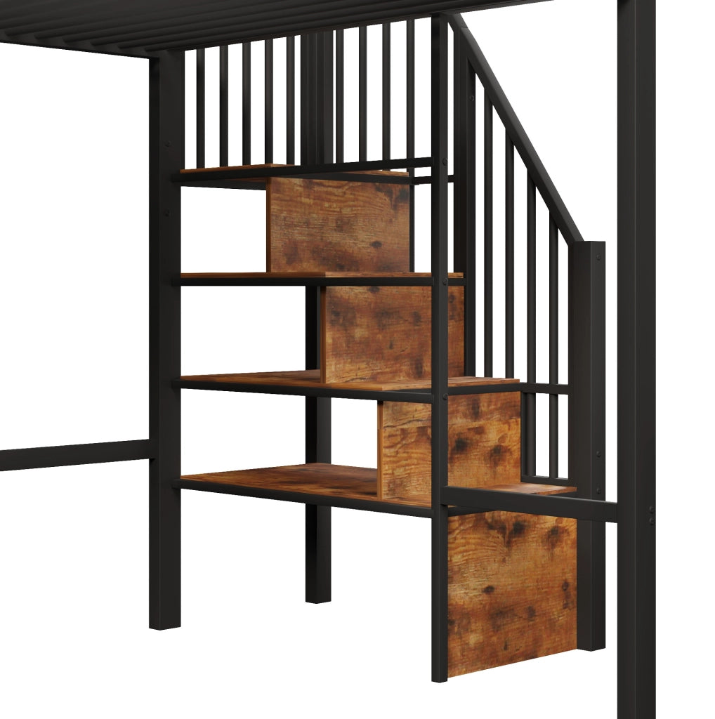 LETTO a soppalco 140x200 cm in metallo e MDF nero, senza materasso
