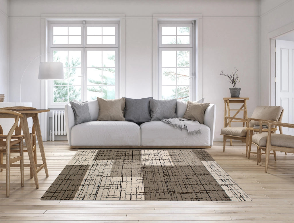 Tappeto Arredo Moderno Morbido in Ciniglia Ingresso Antiscivolo Prodotto Italiano  Soggiorno Camera Salotto Disegni Piazzati Cotone Varie Misure Grande Mondrian/Grigio - 65x175 cm