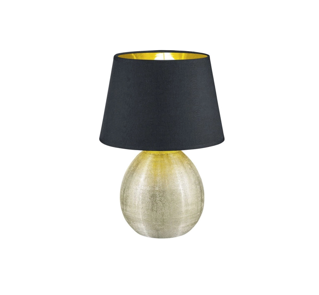 Lampada da tavolo Luxor oro/nero ceramica tessuto E27