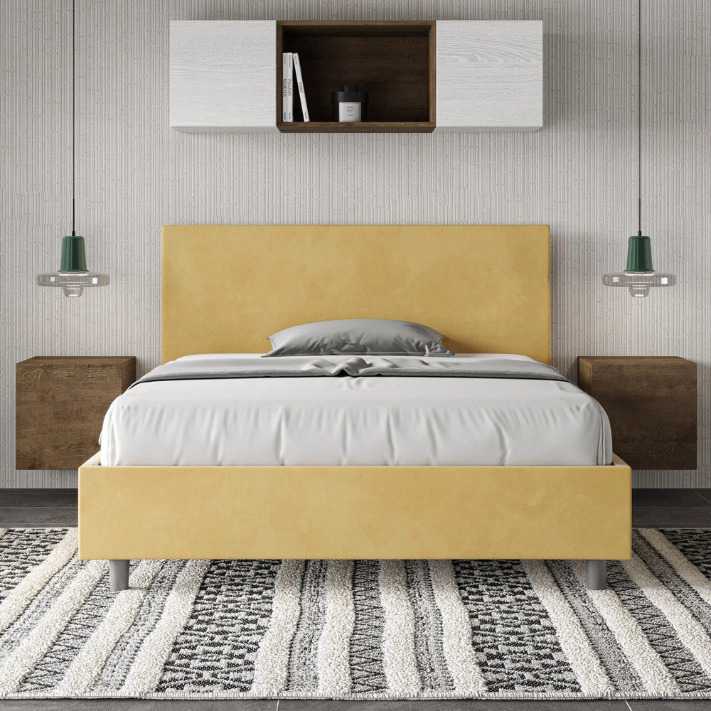 Letto Matrimoniale Extra Large 200x210 cm con Rete e Contenitore Adele Ocra