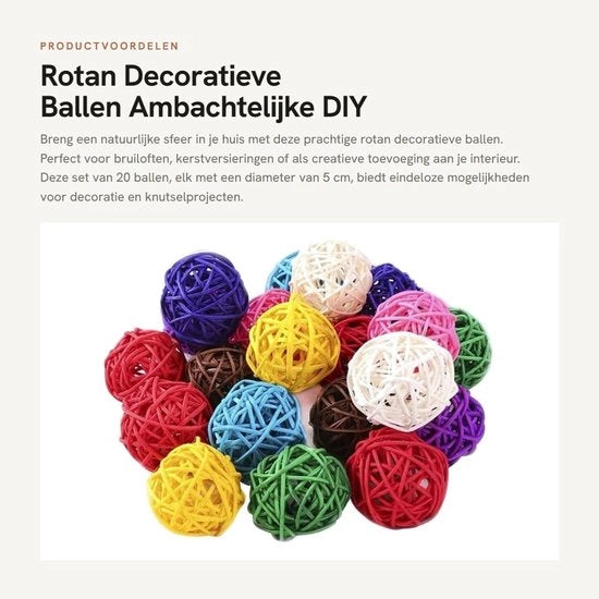 Palline decorative 20 pezzi - Decorazioni per matrimonio - Decorazioni natalizie - Decorazioni per vasi - Palline in rotang - Decorazioni sostenibili - Palline decorative