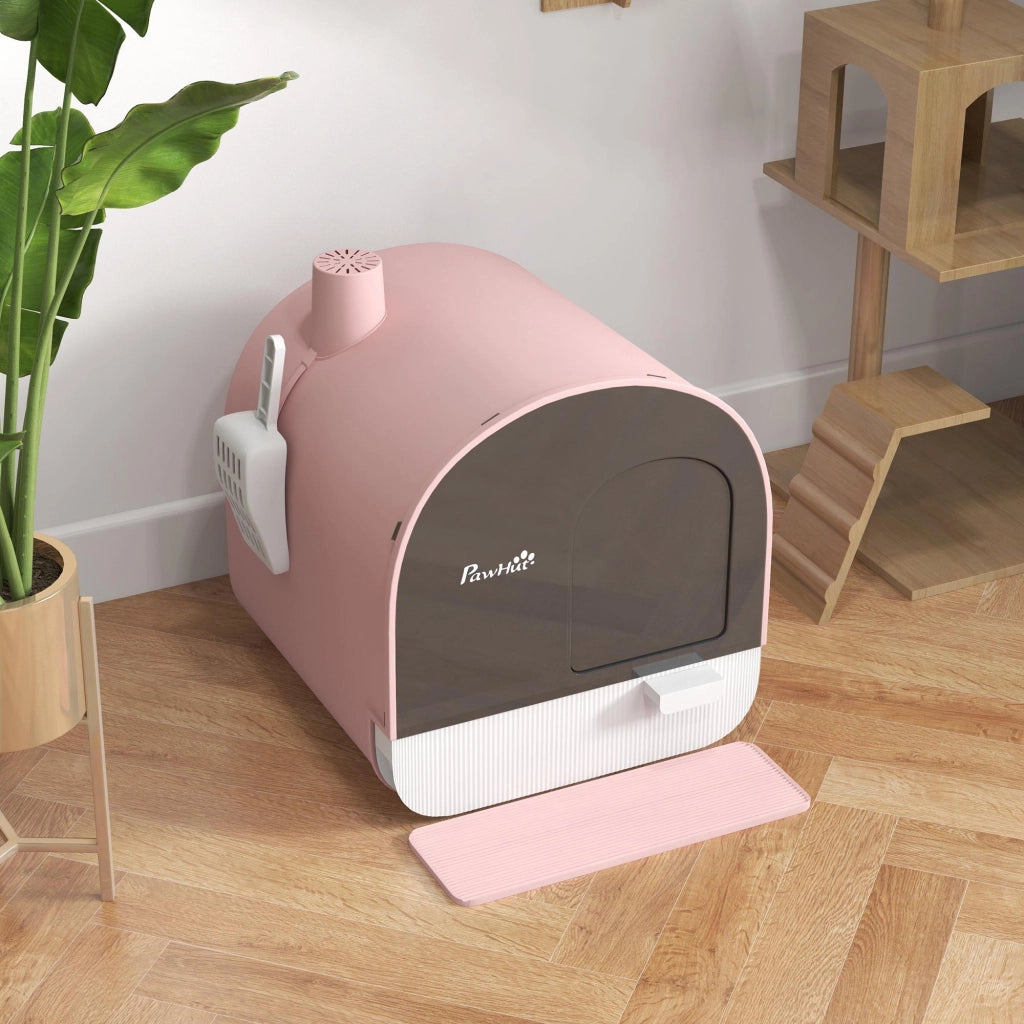 Lettiera per Gatti Chiusa con Filtri 43x44x47 cm Paletta e Vassoio in PP Rosa