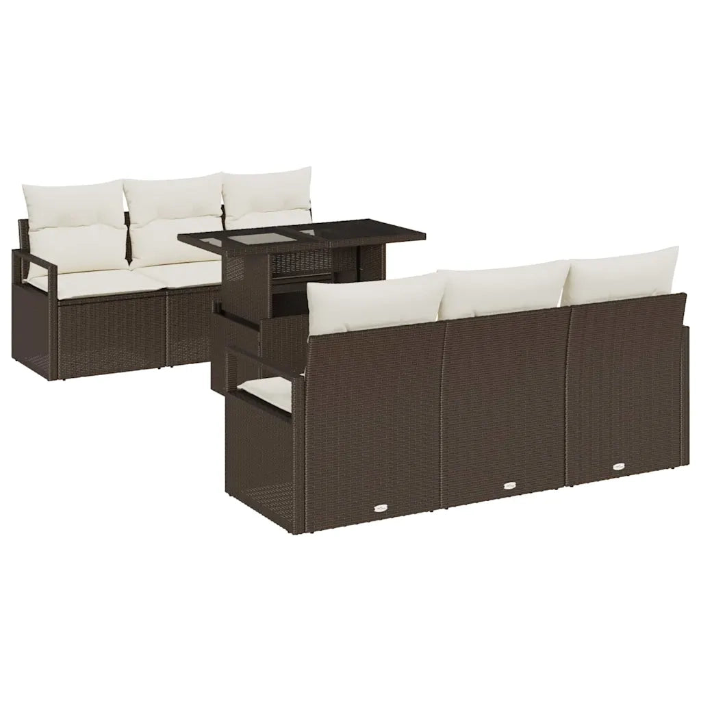 Set Divano da Giardino con cuscino 7 pcs Marrone Poly Rattan