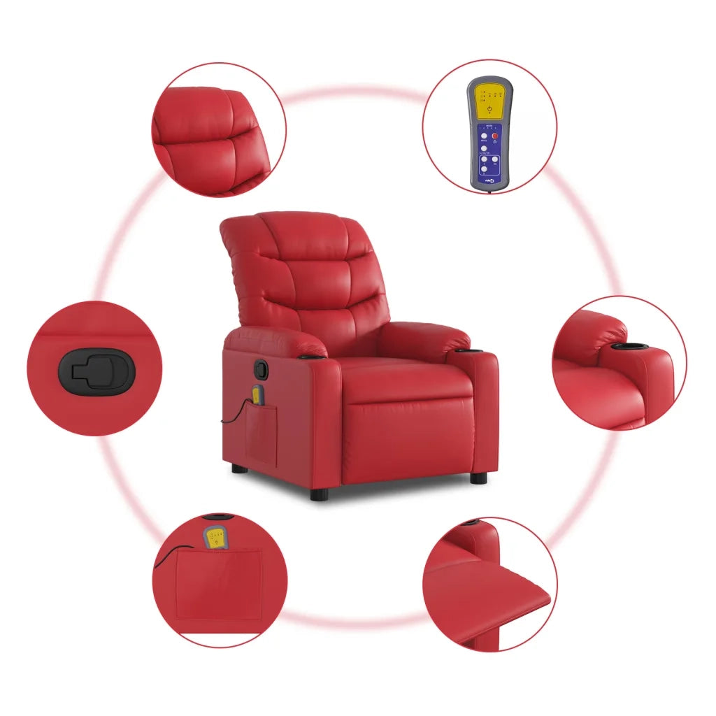 Poltrona Massaggiante Reclinabile Rossa in Similpelle 374145