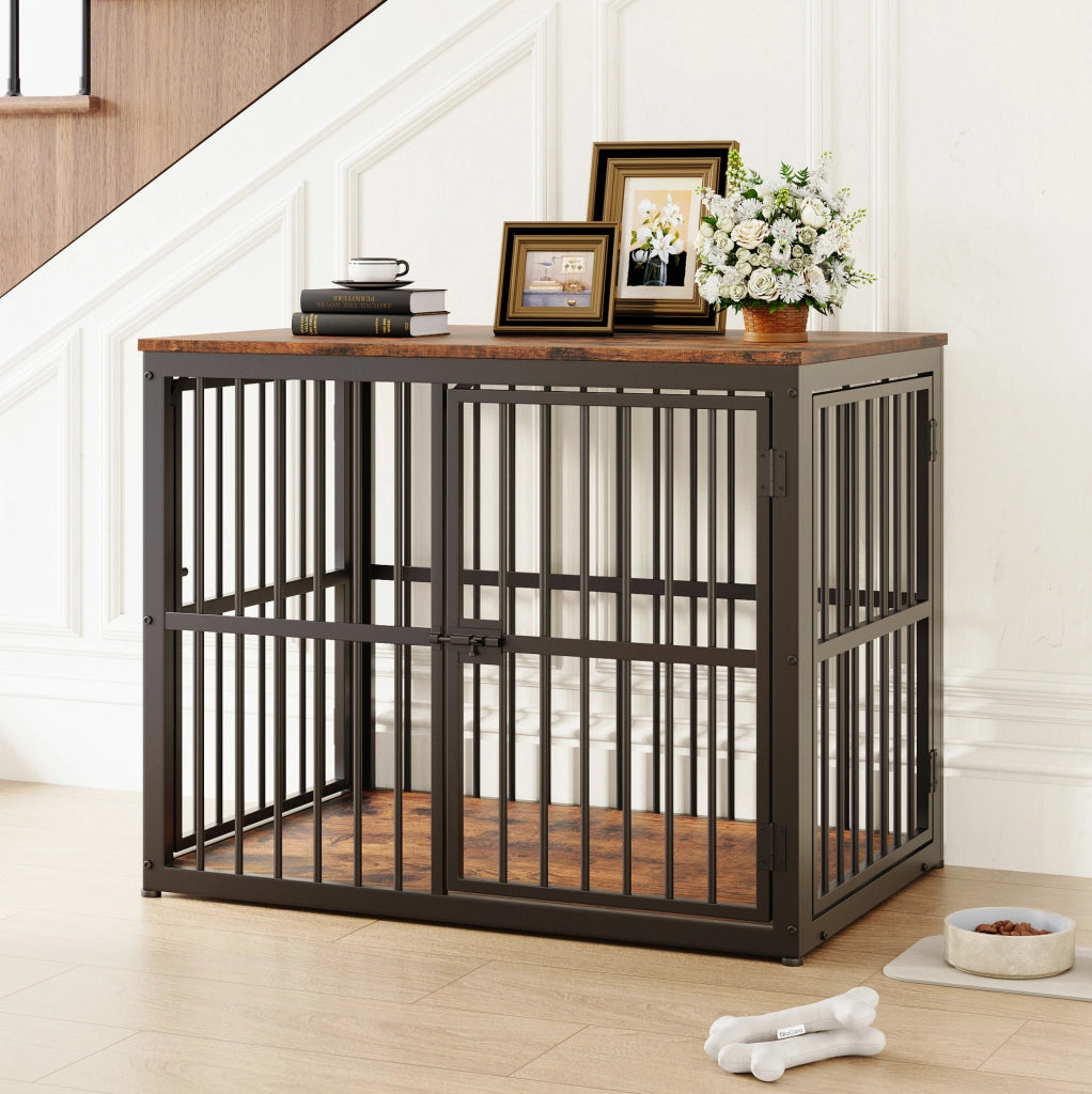 Gabbia per cani modulare 84x56x66 cm con 3 porte; piano impermeabile nero e marrone HOMVRA