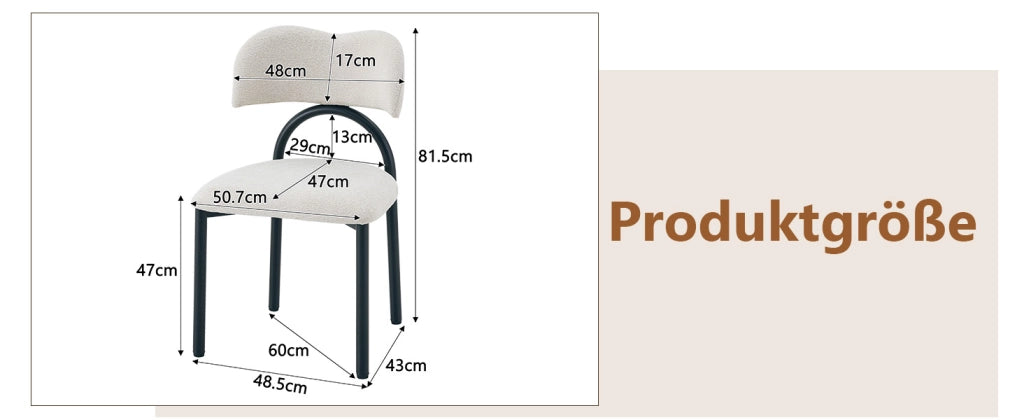 Set 2 sedie da pranzo imbottite con schienale curvo e gambe in metallo nero, in tessuto beige, per cucina e soggiorno