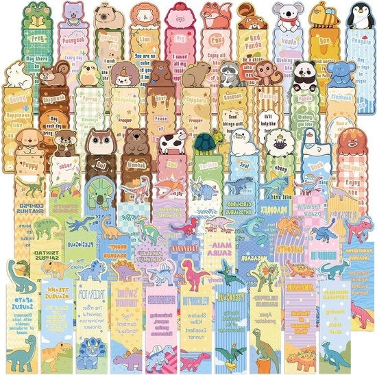 Etichette magnetiche per libri con motivi animali per bambini, 60 pezzi, sostegni in cartone rigido, disegni colorati, ispirazione alla lettura per scuola, casa e regalo.