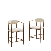 Set di 2 sgabelli da bar con braccioli; seduta in tessuto e struttura in metallo; beige