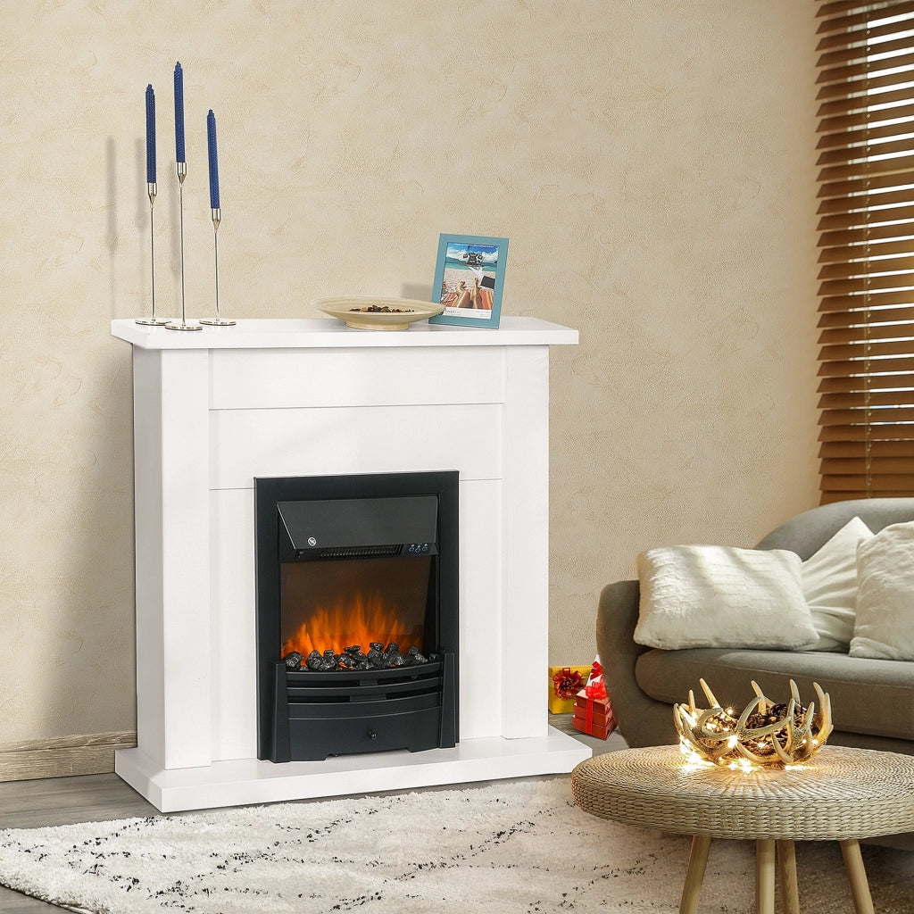EasyComfort Camino Elettrico 1000W e 2000W, Effetto Fiamma con LED a 5 Livelli, Caminetto Elettrico con Telecomando, Timer, Protezione da Surriscaldamento, Termostato, 102x30x95cm, Bianco