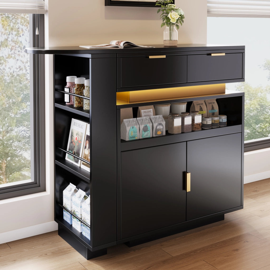 Tavolo da bar allungabile con piano girevole e LED Bluetooth; 115-183x40x99;5 cm; MDF nero
