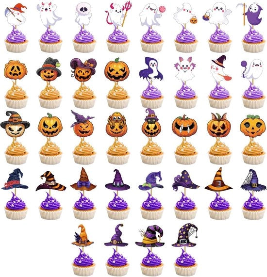 Decorazioni per Cupcake - 30 pezzi Cappello di Strega Pomodoro - Decorazioni per Halloween e Compleanno Festa