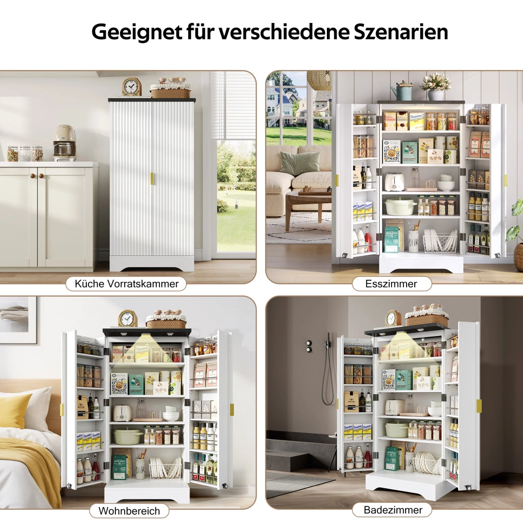 Mobile colonna da cucina con LED sensore ripiani e mensole regolabili in PB e MDF bianco 120 × 60.5 × 40 cm