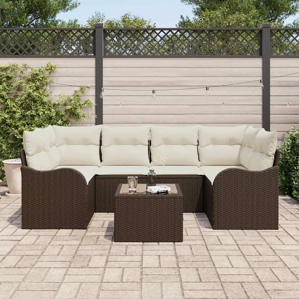 Set Divano da Giardino con cuscino 7 pcs Marrone e Crema