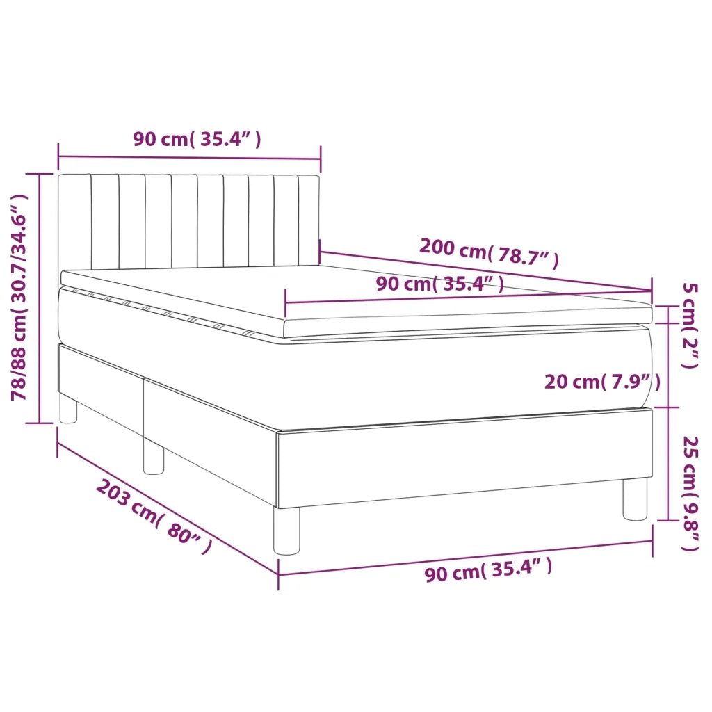 Giroletto a Molle con Materasso-Struttura Letto Grigio Scuro 90x200 cm Velluto 940873