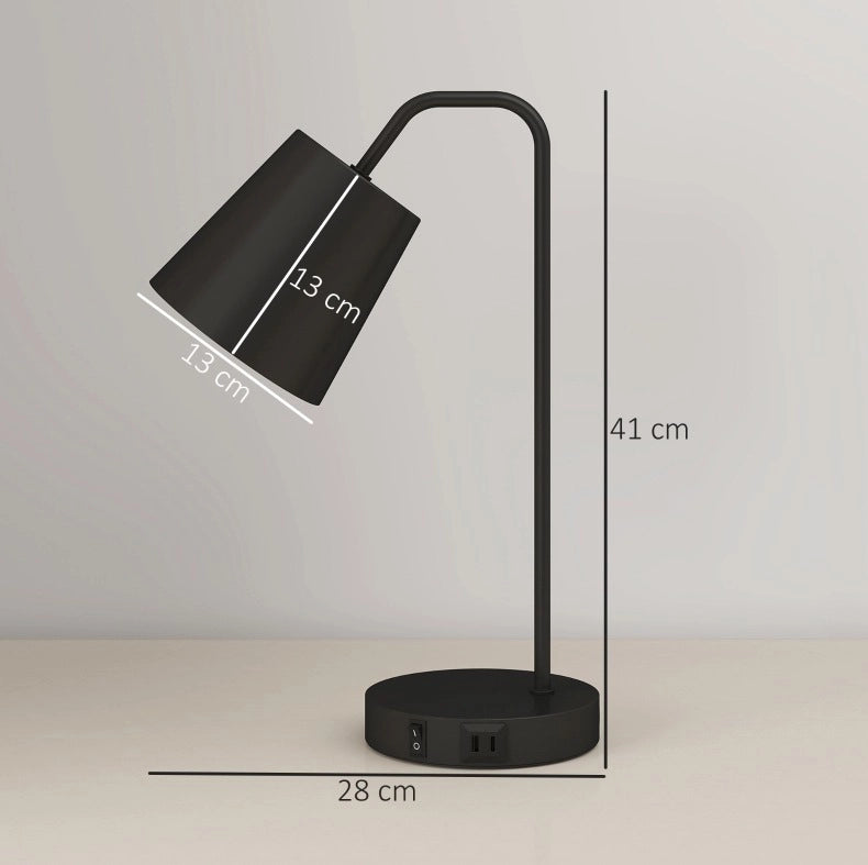 Set di 2 lampade da tavolo ULEVR in acciaio nero con USB-A e USB-C, attacco E27 per camera e ufficio
