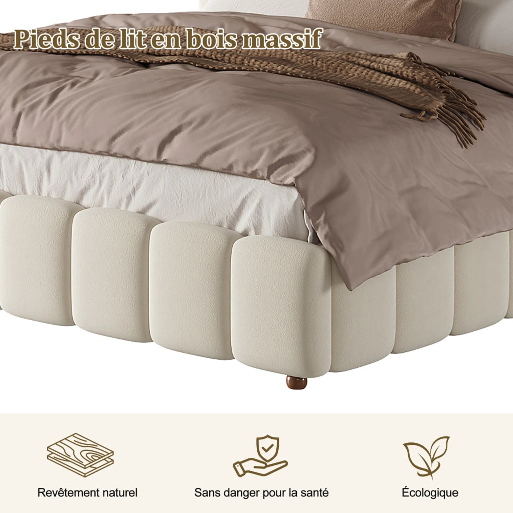 Letto matrimoniale imbottito ULEVR 180x200 cm con contenitore idraulico e rete a doghe, velluto beige