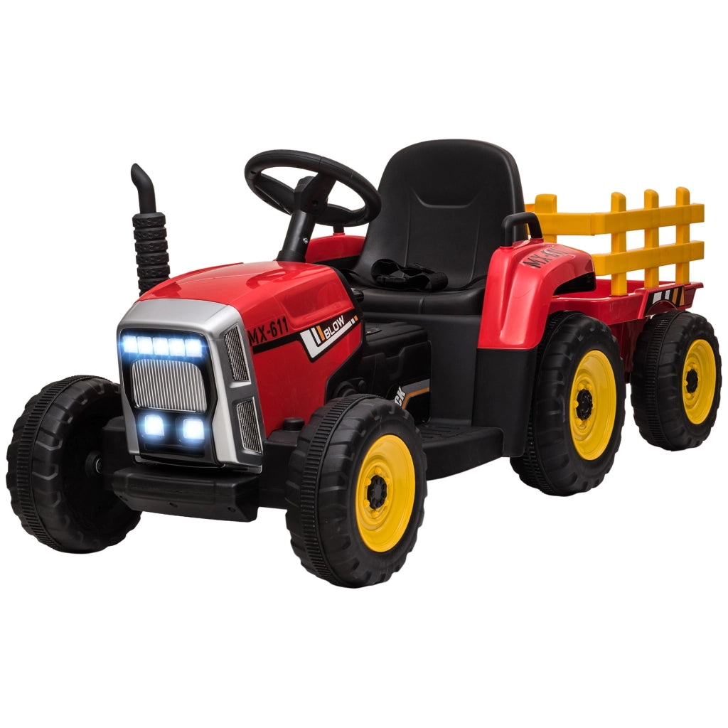 EasyComfort Trattore Elettrico per Bambini 3-6 Anni con Rimorchio Rimovibile, Batteria 12V e Telecomando, Rosso