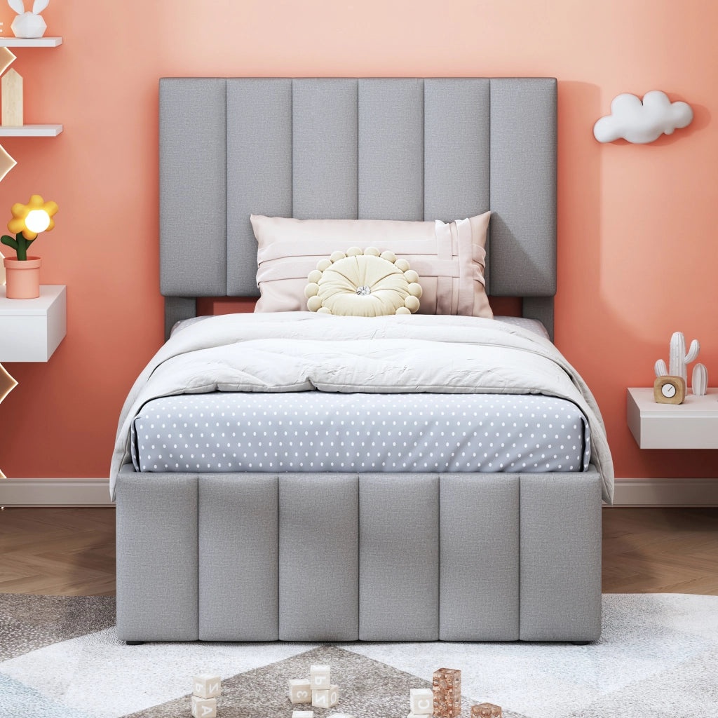 letto imbottito lino grigio 90 x 200 cm