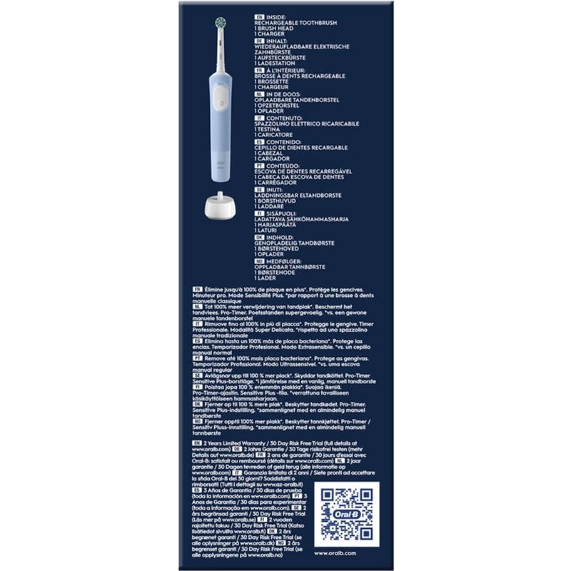 ORAL B SPAZZOLINO ELETTRICO PRO VITALITY BLU RIMUOVE FINO AL 100% IN PIÙ DI PLACCA PROTEGGE LE GENGIVE SUPER DELICATO