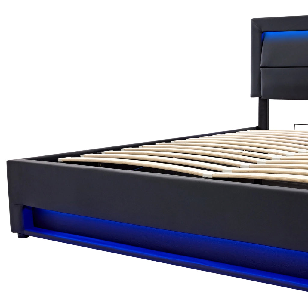 Letto imbottito 140x190 cm con LED, USB e ricarica wireless