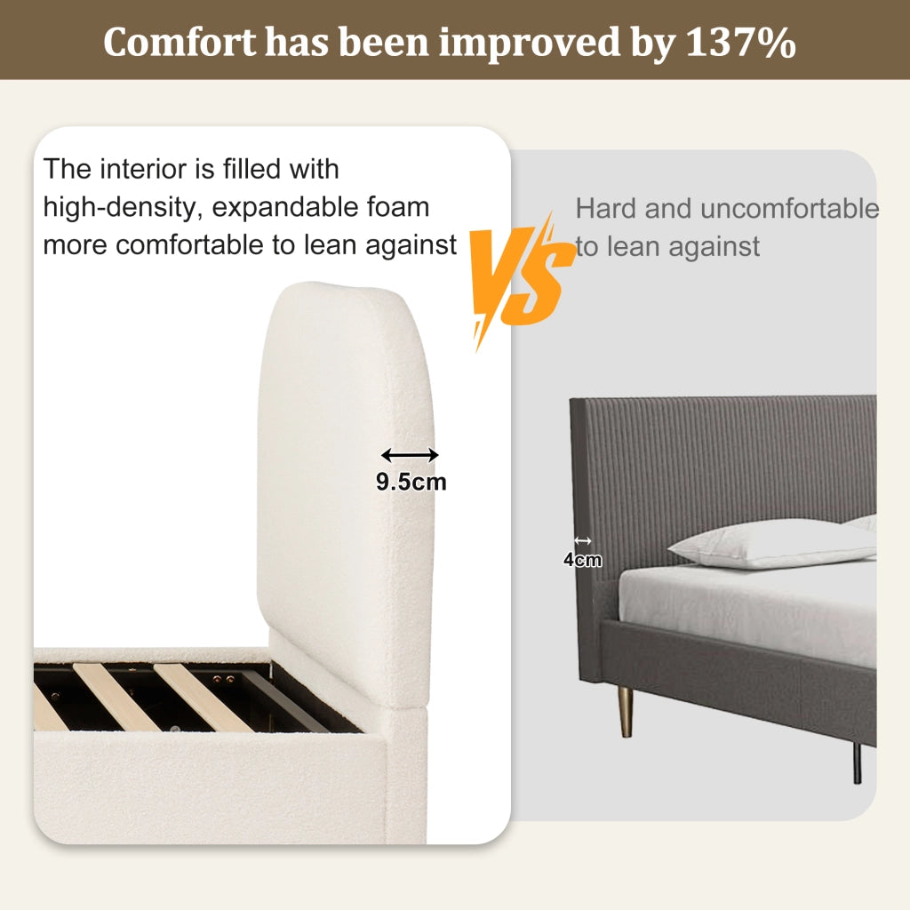 Letto singolo con contenitore 90 × 200 cm idraulico con rete a doghe testiera imbottita in bouclé beige