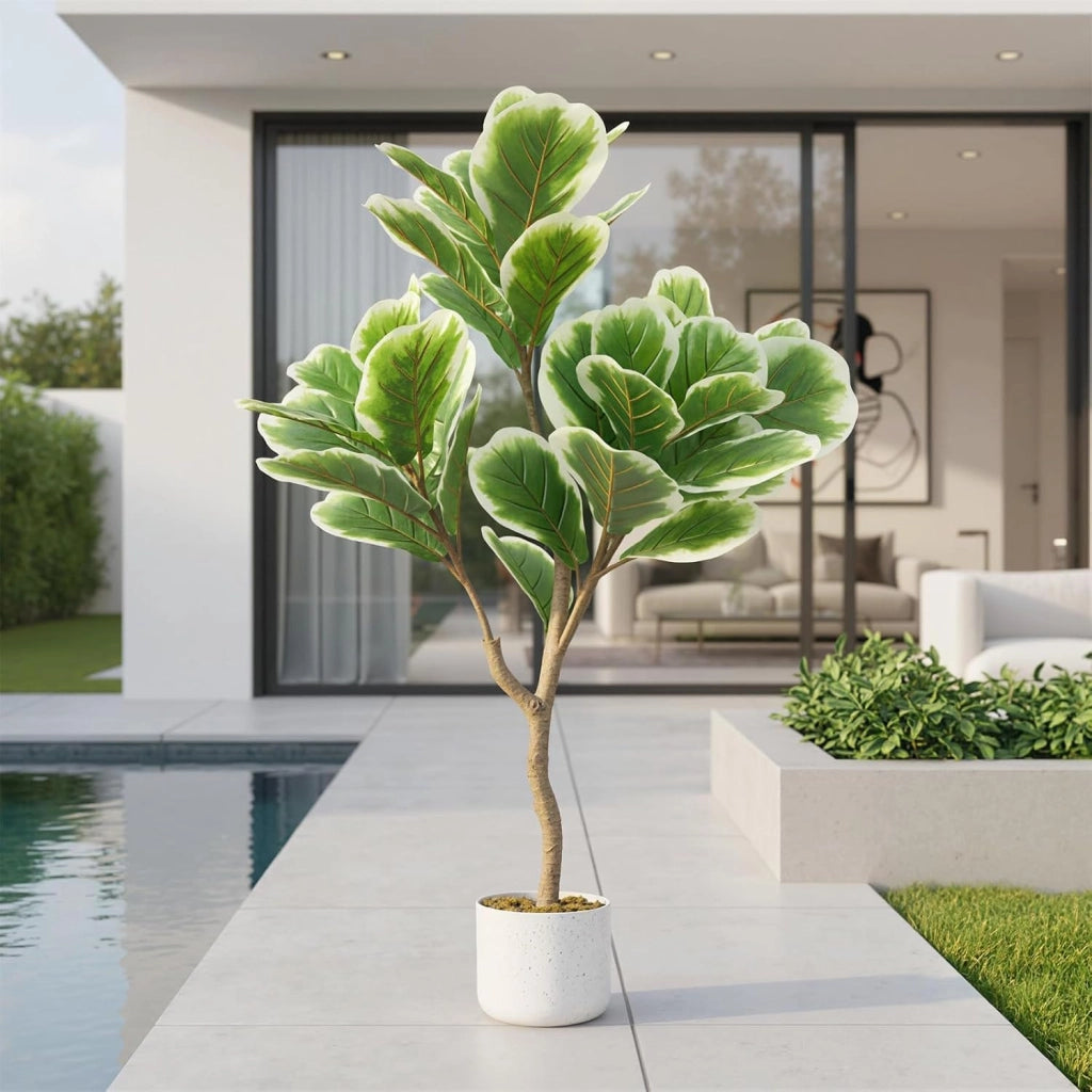 Ficus Lyrata Artificiale 100 cm in PEVA con Vaso da Pavimento per Ufficio