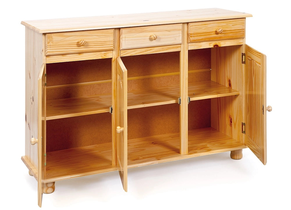 MOBILE BUFFET ABACO 3ANTE+3CASSETTI. DIM. 130x43x87H IN PINO MASSELLO INTER LINK