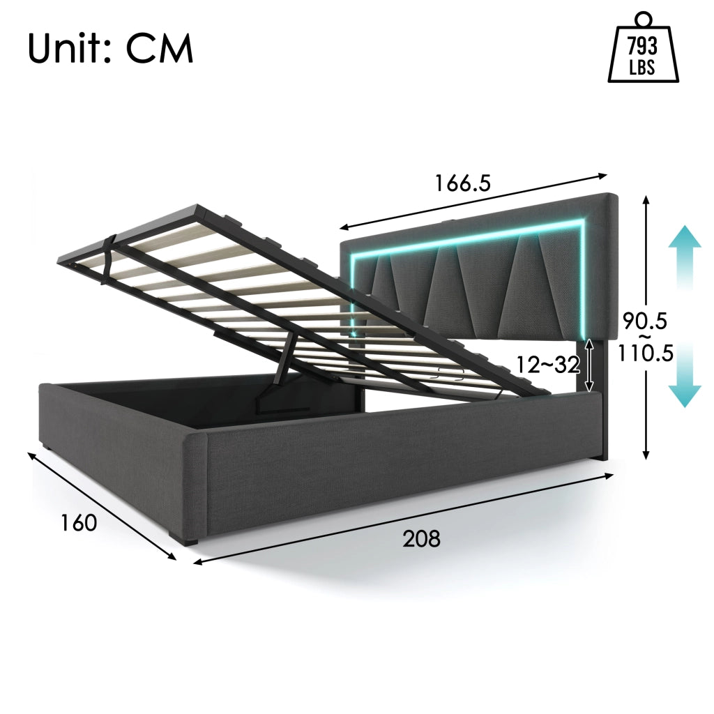 Letto matrimoniale 160x200 con rete a doghe e illuminazione LED