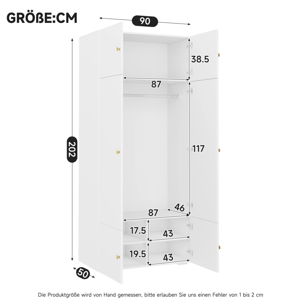 Armadio bianco 90x50x200 cm con 1 barra appendiabiti e 5 ripiani, mobile moderno per camera e ufficio
