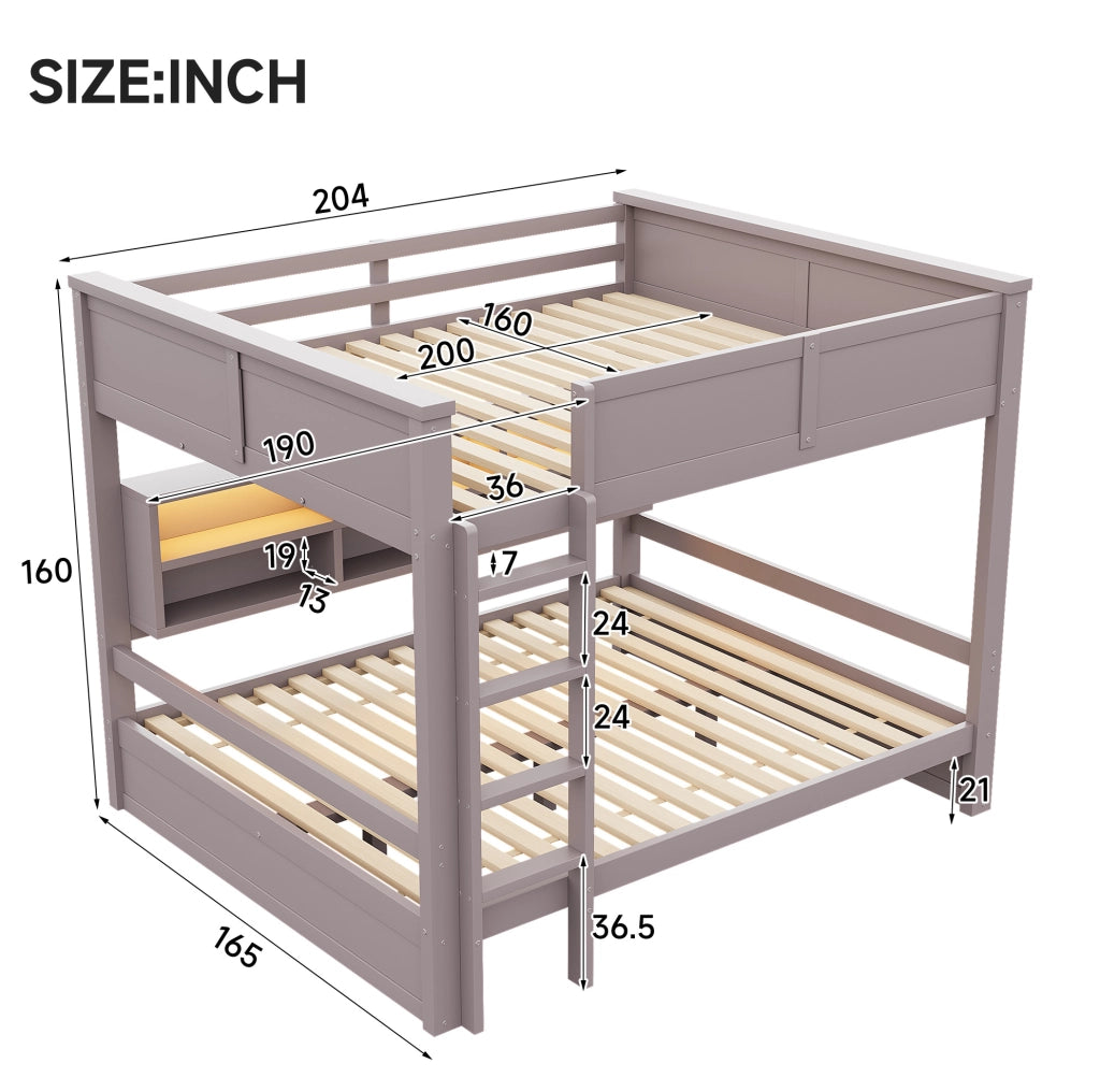 Letto a castello 160x200 cm con armadietti contenitori e illuminazione LED, marrone