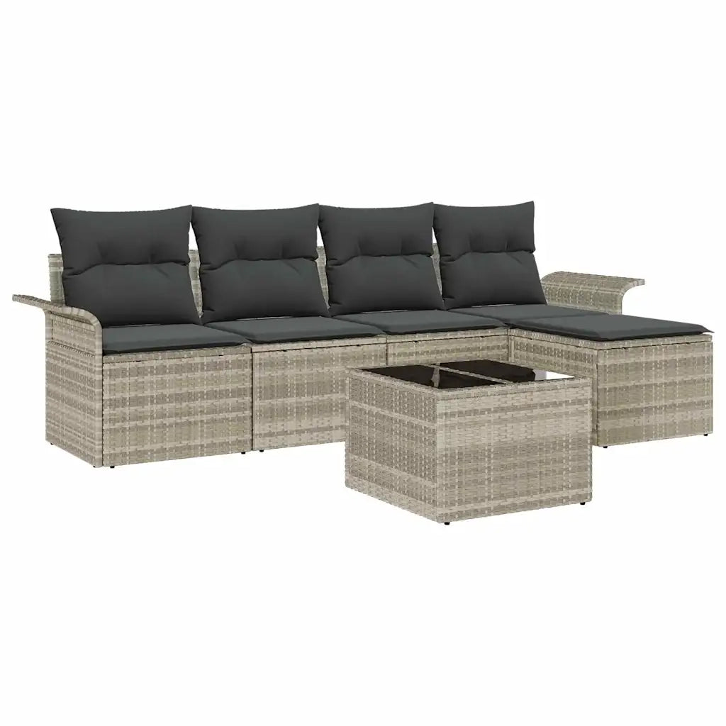 Set Divano da Giardino 6 pcs Grigio chiaro polyrattan