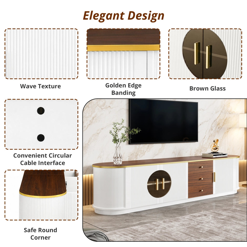 Mobile TV con 3 cassetti e 3 ante; vetro marrone; MDF bianco e gestione cavi 180 × 40 × 46 cm
