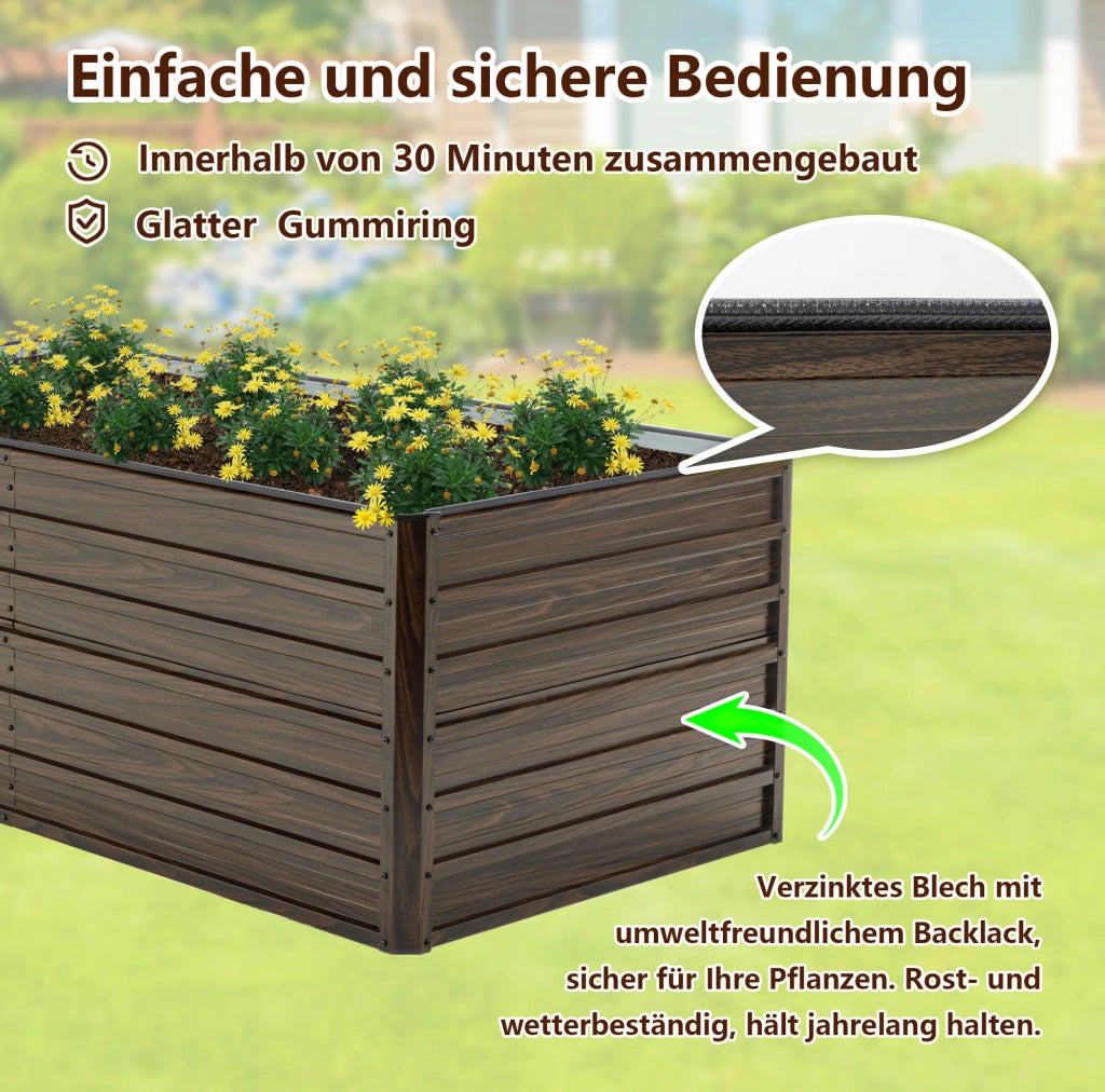Letto rialzato da giardino in metallo con base aperta effetto legno 190x90x64 cm per orto e fiori