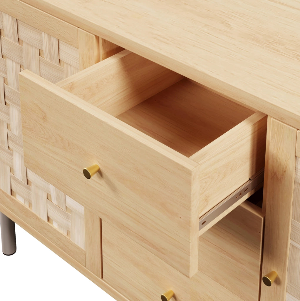 Credenza 120x40x75 cm con 2 ante; 3 cassetti e ripiani regolabili effetto rovere HOMVRA