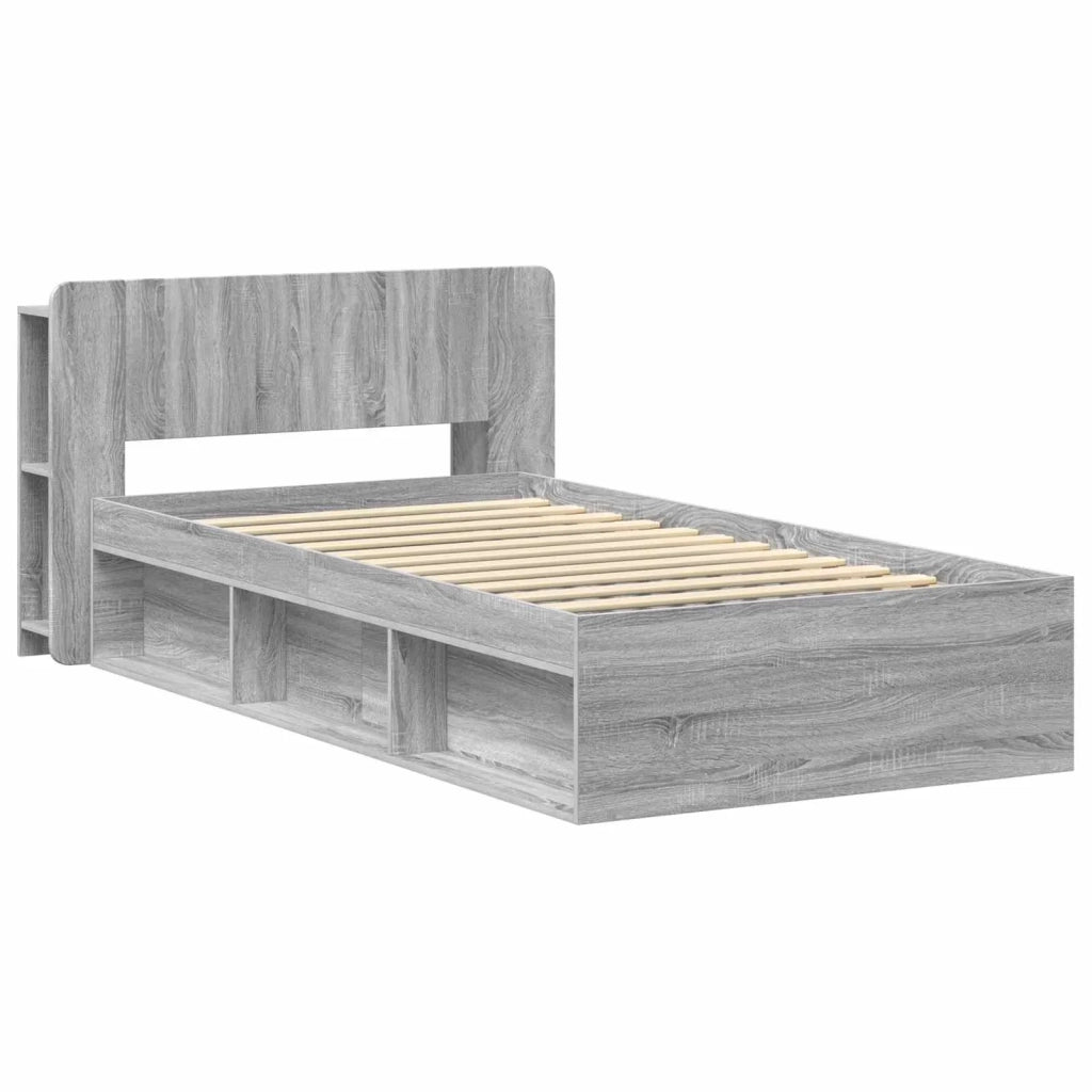 Letto singolo | Letto per adulti | Telaio del letto con storage Sonoma grigio 100 x 200 cm