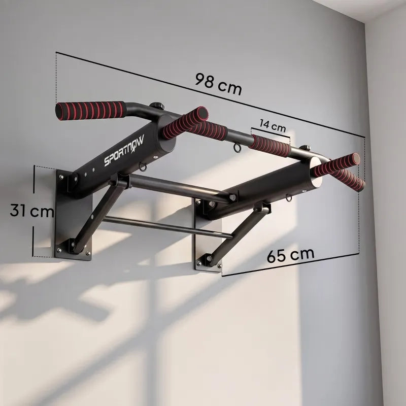 Sbarra per trazioni pieghevole, montaggio a parete, max 120 kg, impugnature antiscivolo, 98 x 65 x 31 cm, nera