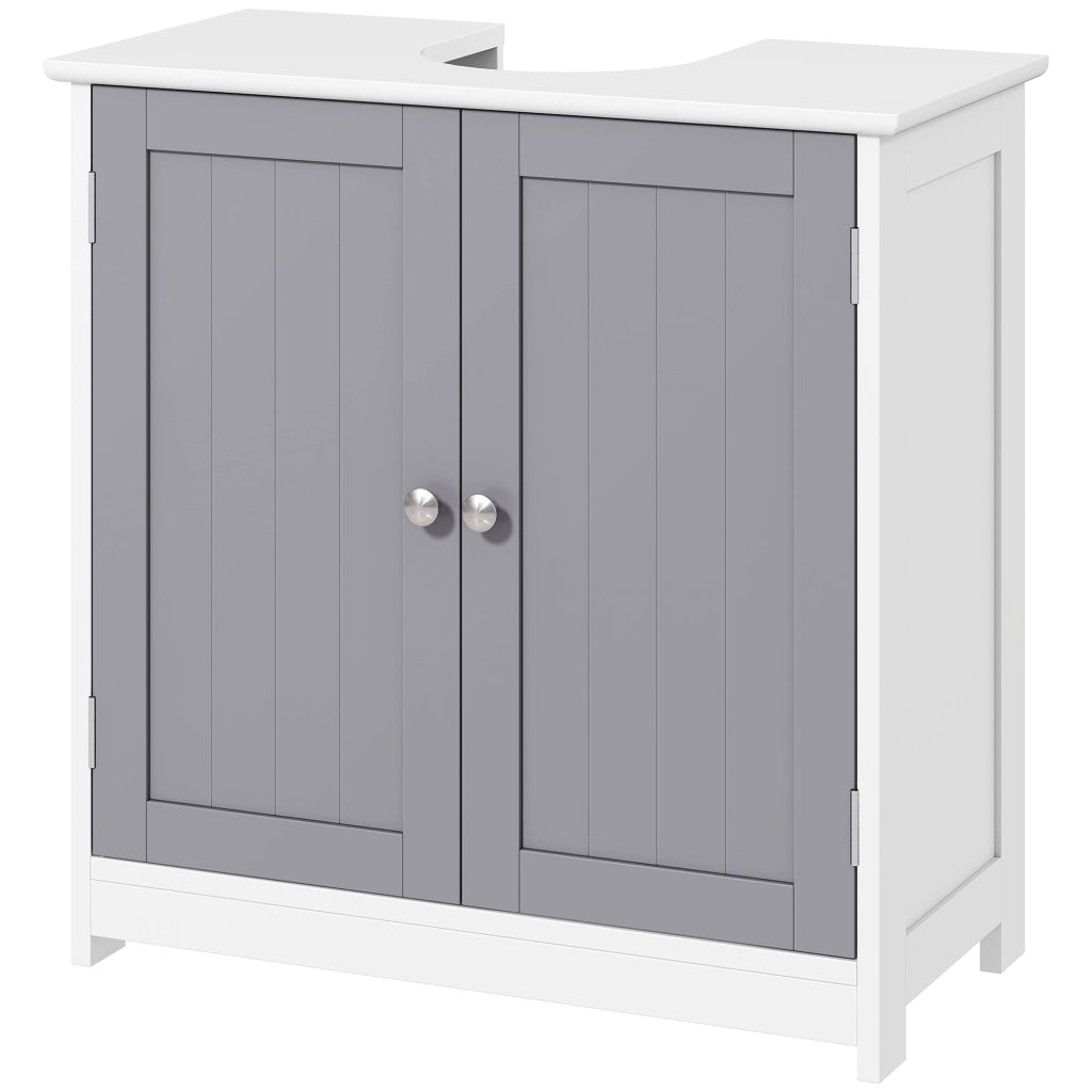 Mobile Sottolavabo per Bagno a 2 Ante con Ripiano in Legno Grigio e Bianco Mobiletto Salvaspazio Moderno 60x30x60 cm