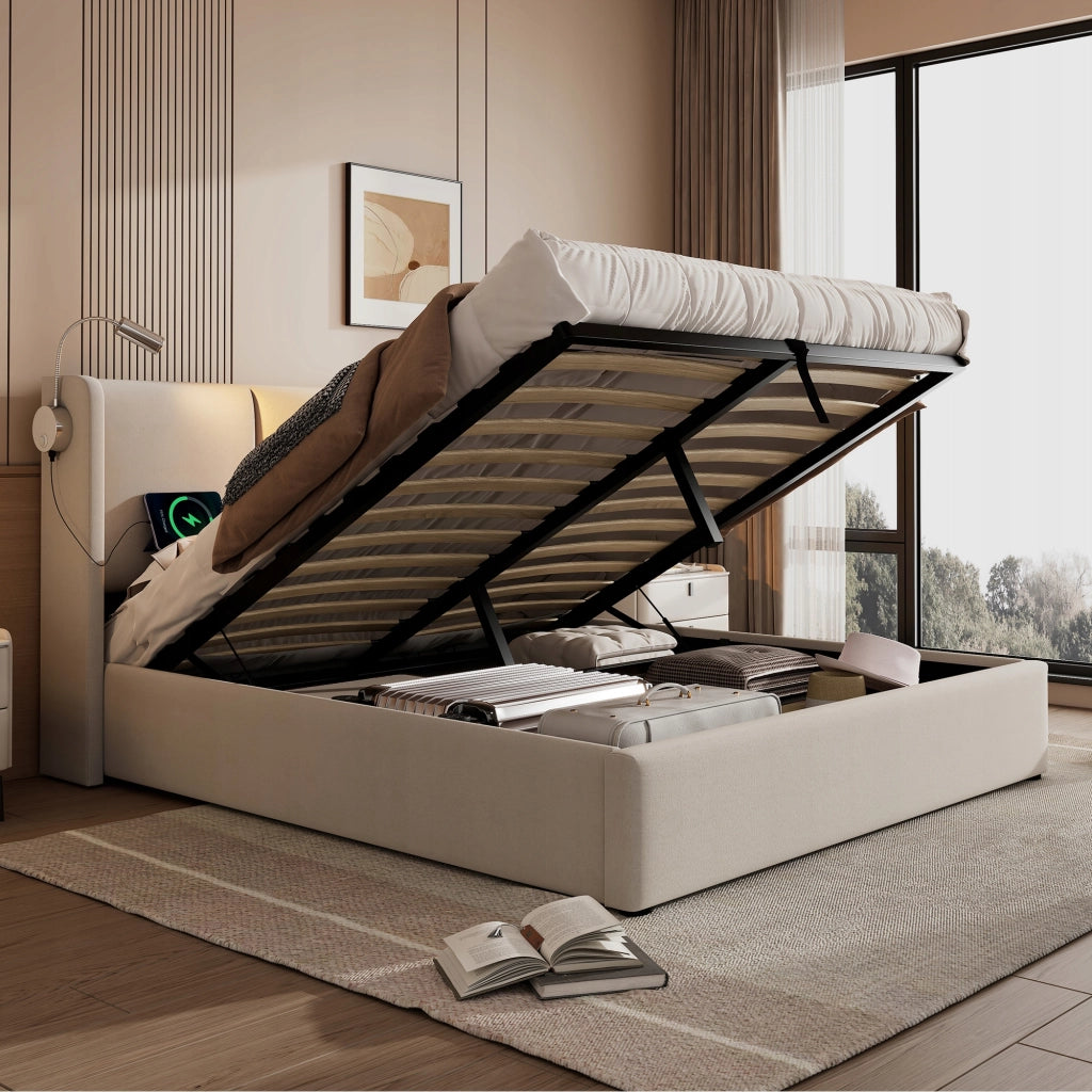 Letto imbottito con contenitore e illuminazione - Xylo - 140x200