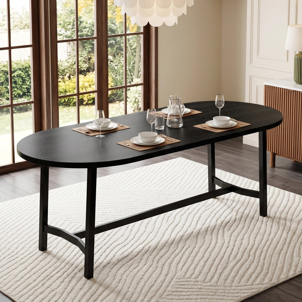 Tavolo da pranzo nero 180×80 cm con gambe in ferro
