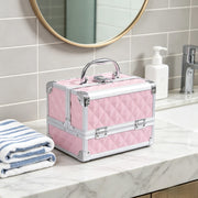 Valigetta per trucco rosa a 3 livelli espandibili con specchio serratura e manico 20 × 15 × 15 cm