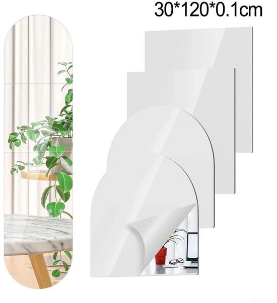 Specchio da parete leggero - 4 pezzi - Rettilineo/Quadrato - Acrilico - Sicuro per bambini - Flessibile e resistente alla rottura - Adesivi per specchio
